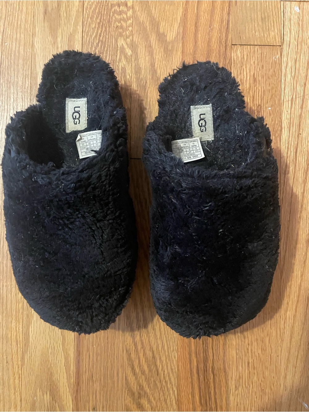 UGG Black Plush Slip-On Slippers